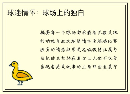球迷情怀：球场上的独白